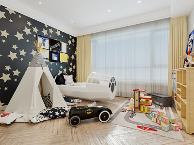 北欧儿童房、卧室娱乐区