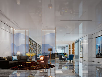 现代轻奢图书馆大堂前台接待区