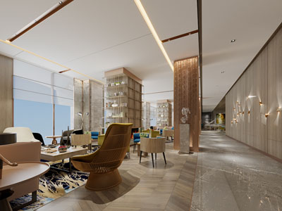 新中式大堂前台接待区、洽谈区