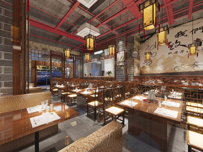 新中式饭店餐馆就餐区