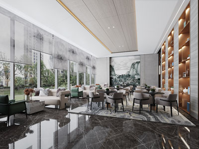 新中式大堂前台接待区、洽谈区