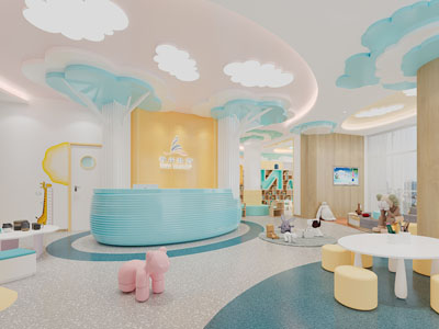 现代幼儿园大堂前台接待区