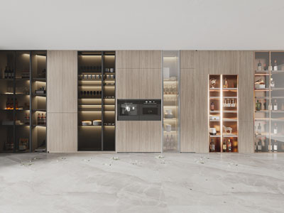 现代玻璃柜门的酒柜