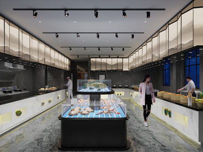 新中式自助饭店餐馆就餐区