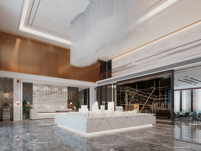 新中式售楼处大堂前台接待区