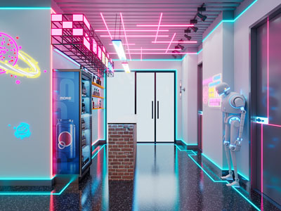 后现代酒吧大堂前台接待区