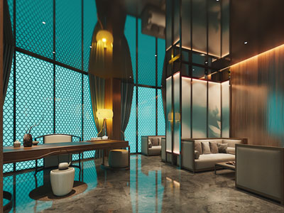 新中式售楼处大堂前台接待区