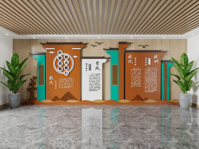 新中式学校文化宣传背景墙3d模型 新中式学校文化宣传背景墙