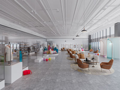 工业loft风服装店休息区