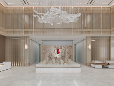 新中式售楼处大堂前台接待区