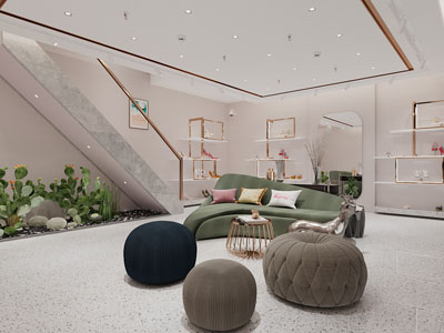 现代轻奢鞋店接待区、休闲区