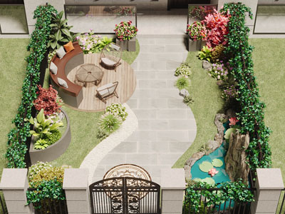 现代庭院鸟瞰图