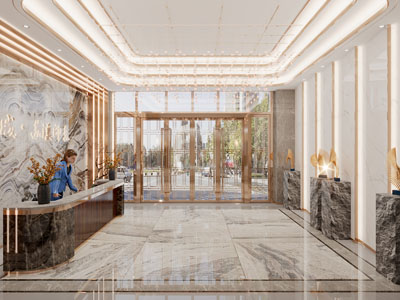 现代轻奢售楼处大堂前台接待区