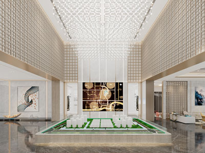 现代售楼处大堂前台接待区