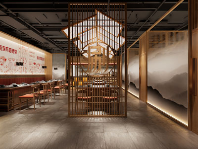 新中式饭店餐馆玄关门厅