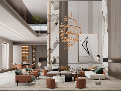现代挑高客厅餐厅
