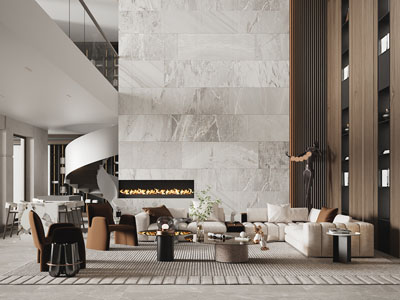 现代别墅挑高客厅餐厅