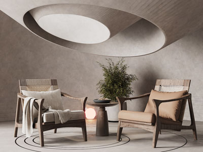 侘寂风休闲椅子、边几