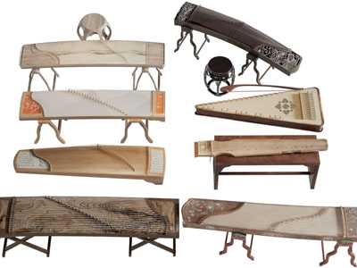 中式古筝乐器3d模型 中式古筝乐器