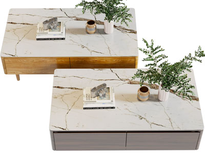 北欧长方形大理石台面的茶几