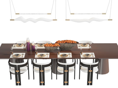 新中式长方形餐桌椅组合