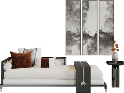 新中式贵妃椅、美人榻、边几