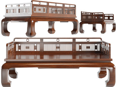 中式实木罗汉床、沙发3d模型 中式实木罗汉床、沙发