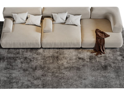 现代布艺三人座长沙发3d模型 现代布艺三人座长沙发