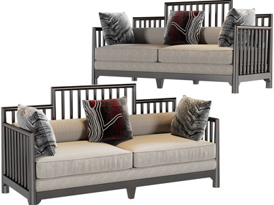 新中式镂空靠背的实木双人沙发3d模型 新中式镂空靠背的实木双人沙发