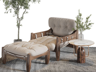 侘寂风躺椅、脚踏、边几