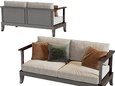 新中式实木边框的双人沙发3d模型 新中式实木边框的双人沙发