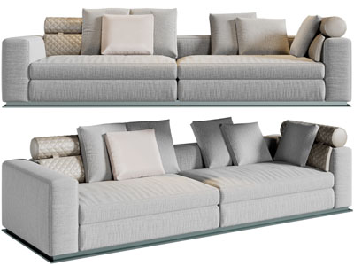 新中式布艺双人长沙发3d模型 新中式布艺双人长沙发