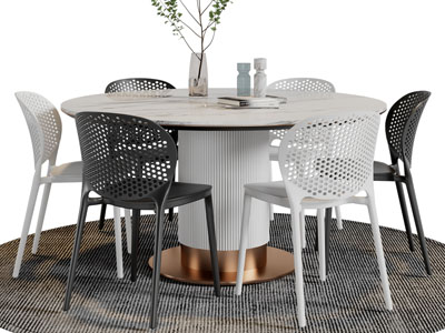 现代镂空靠背的圆形餐桌椅组合