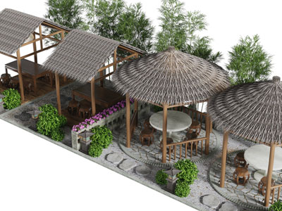 中式草棚休闲亭子、园艺小品