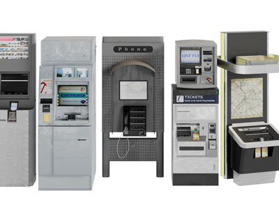银行取款机、查询机和公用电话和地铁自动售票机3d模型 银行取款机、查询机和公用电话和地铁自动售票机