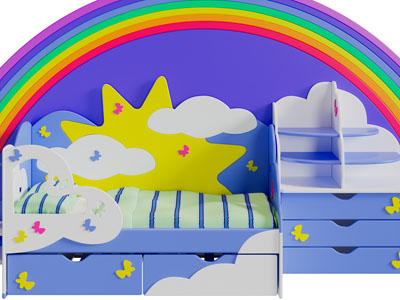 现代儿童带收纳的单人床