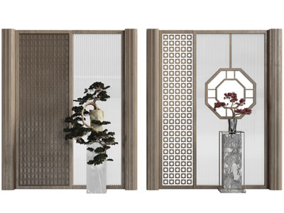 新中式实木边框屏风