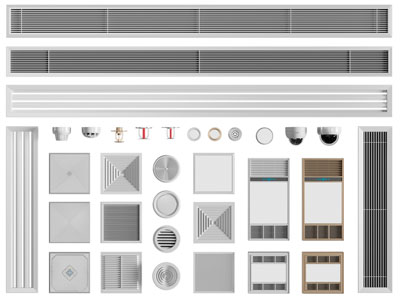 现代长方形空调排风扇、出风口和烟雾报警器