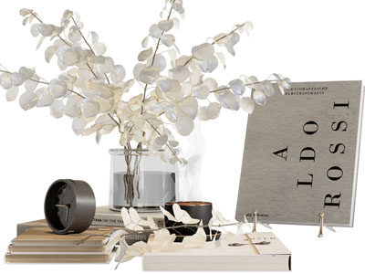 现代复古书籍、花瓶花卉桌面摆件组合