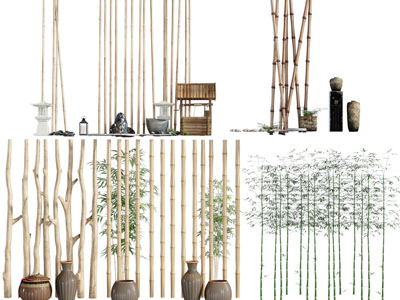 新中式竹子、陶罐摆件组合