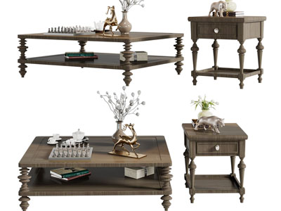 美式实木长方形茶几边几