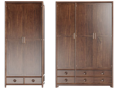 新中式实木三扇、双扇柜门的衣柜3d模型 新中式实木三扇、双扇柜门的衣柜