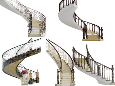 欧式雕花扶手的旋转楼梯3d模型 欧式雕花扶手的旋转楼梯