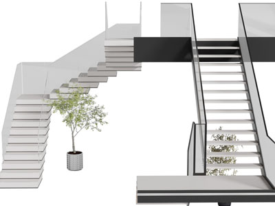现代玻璃扶手的转角旋转楼梯3d模型 现代玻璃扶手的转角旋转楼梯