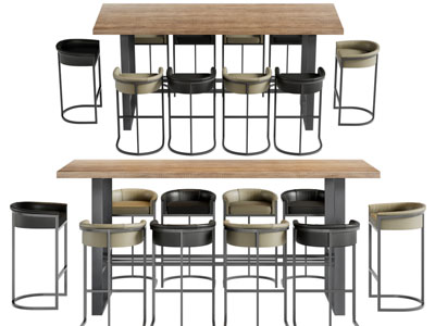 新中式长方形吧台、吧椅