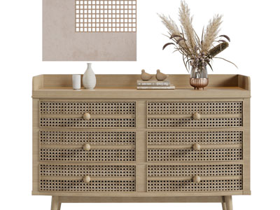 侘寂风实木镂空柜门的玄关柜、边柜