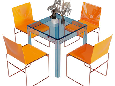 现代方形彩色透明亚克力餐桌椅组合