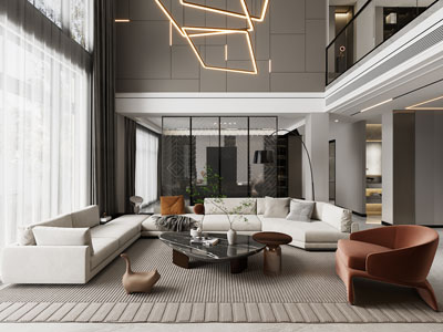 现代挑高别墅客厅