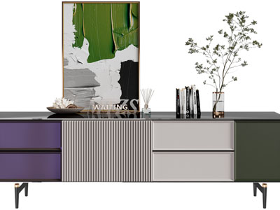 现代电视柜、摆件组合