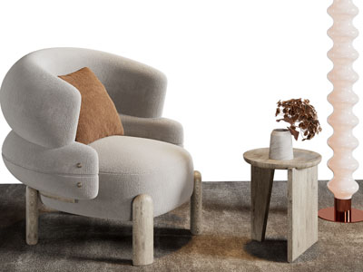 侘寂风单人沙发、边几和落地灯3d模型 侘寂风单人沙发、边几和落地灯